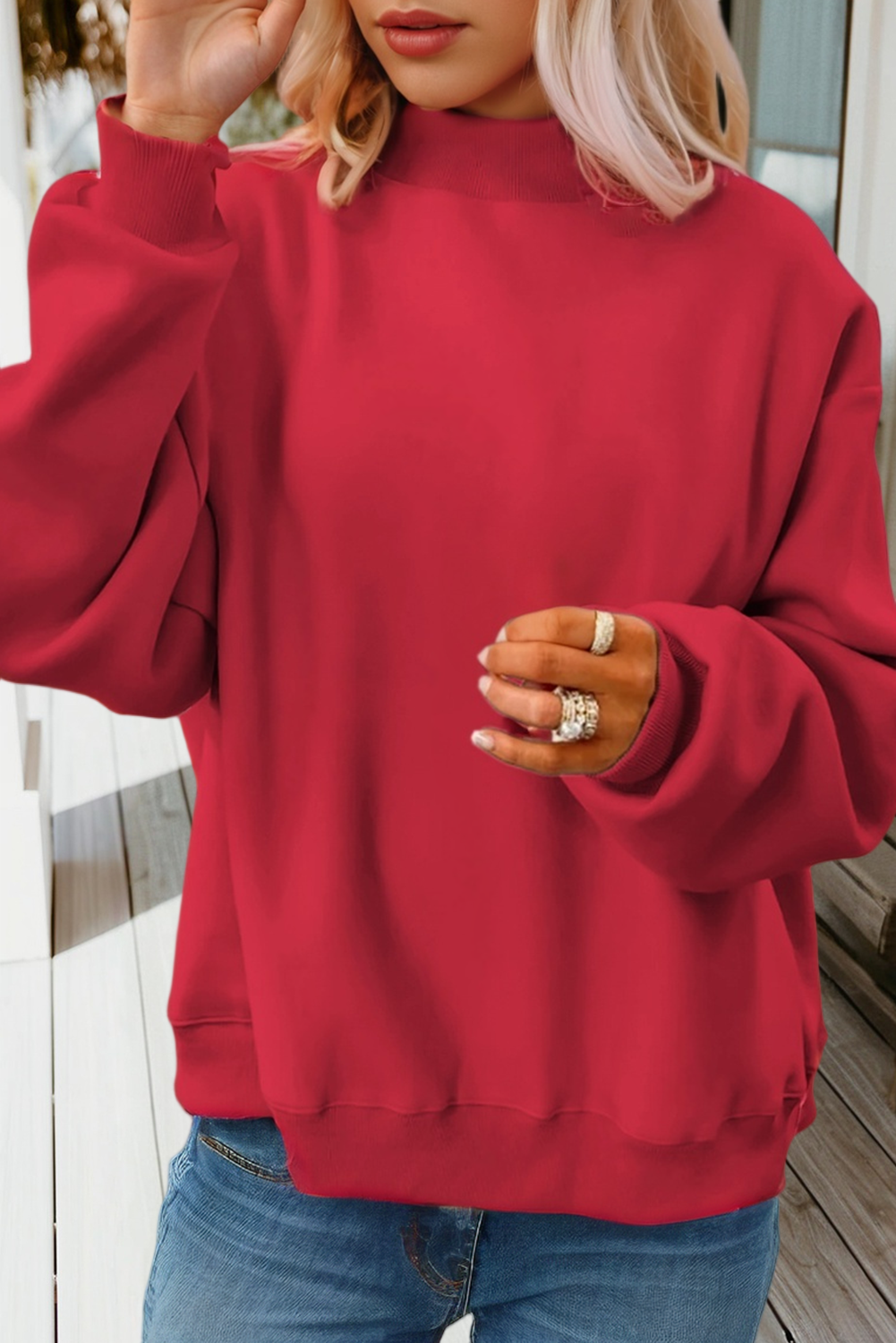 66Love Solid Oversize Reversible Mock Neck Sweatshirt (S-XL)