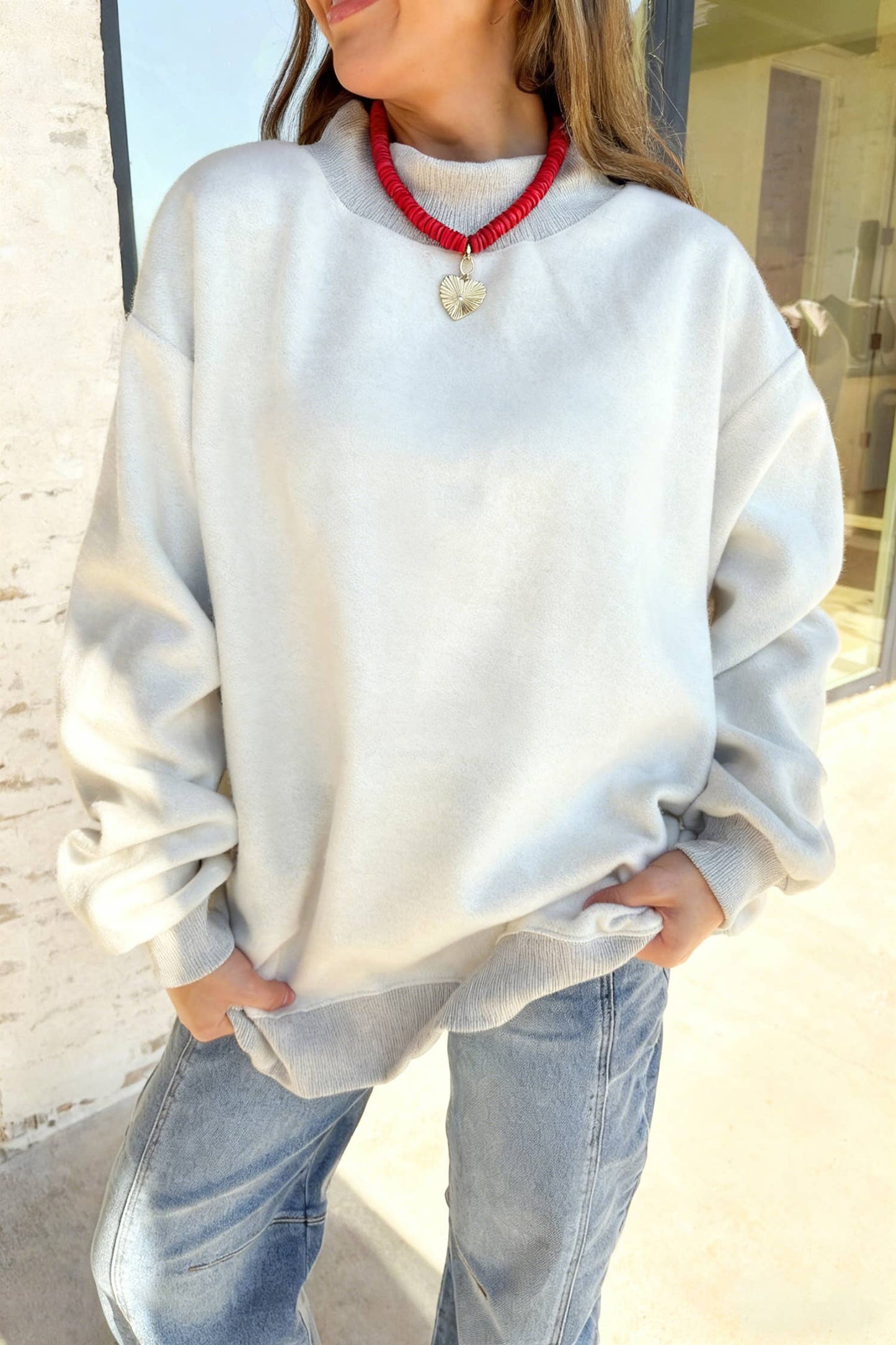 66Love Solid Oversize Reversible Mock Neck Sweatshirt (S-XL)
