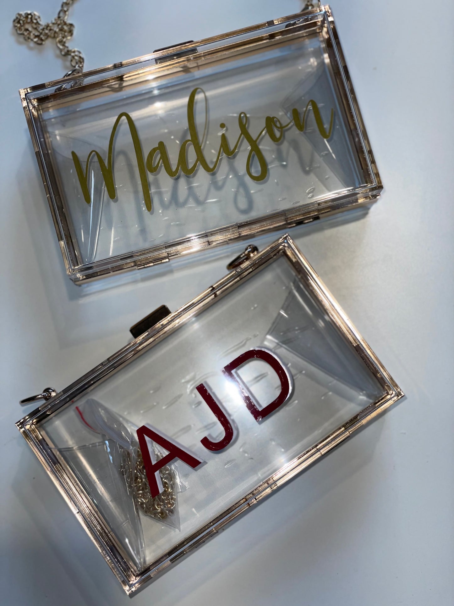Acrylic clear clutch purse personalized