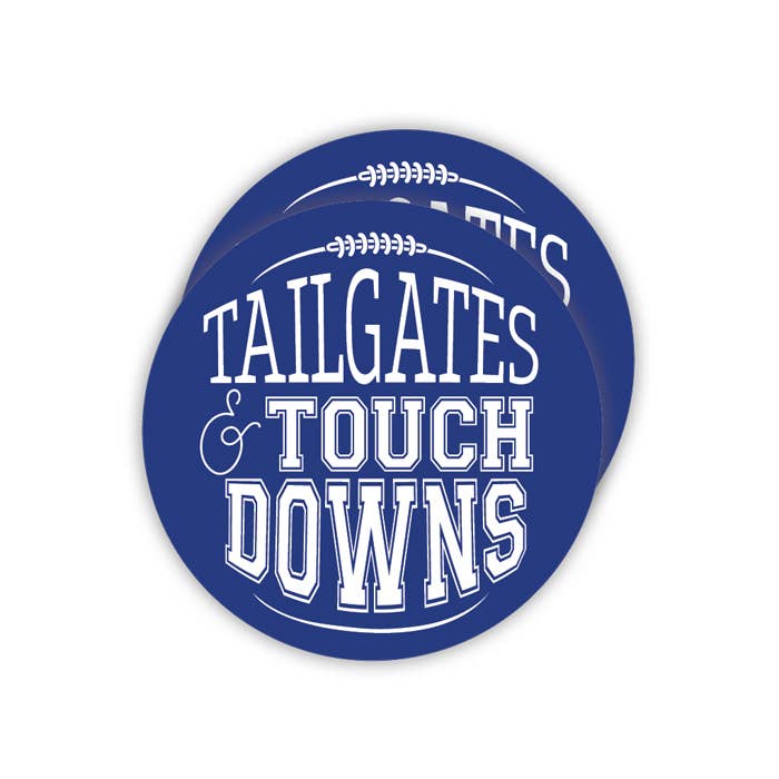 Tailgates & Touchdowns Blue Round Coaster