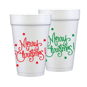 Foam Cups - Merry Christmas with Dots (3 colors): Mix of Red and Green