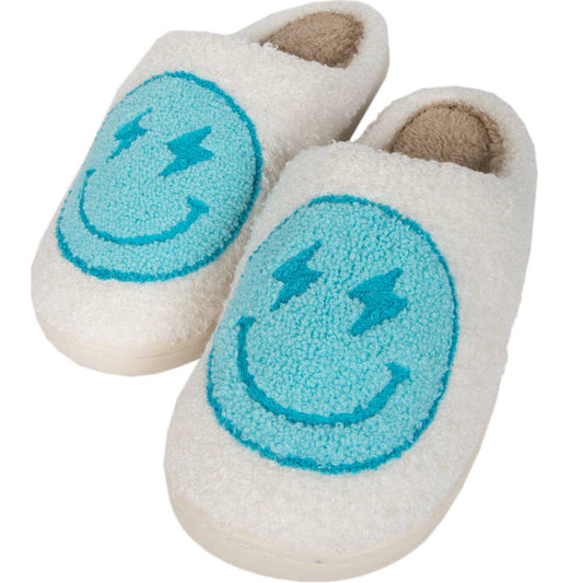 Turquoise and White Lightning Happy Slippers: L/XL