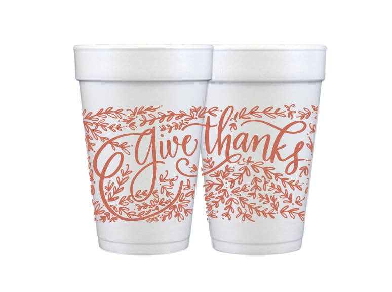 Foam Cups - Give Thanks (3 colors) (Thanksgiving): Pumpkin Orange