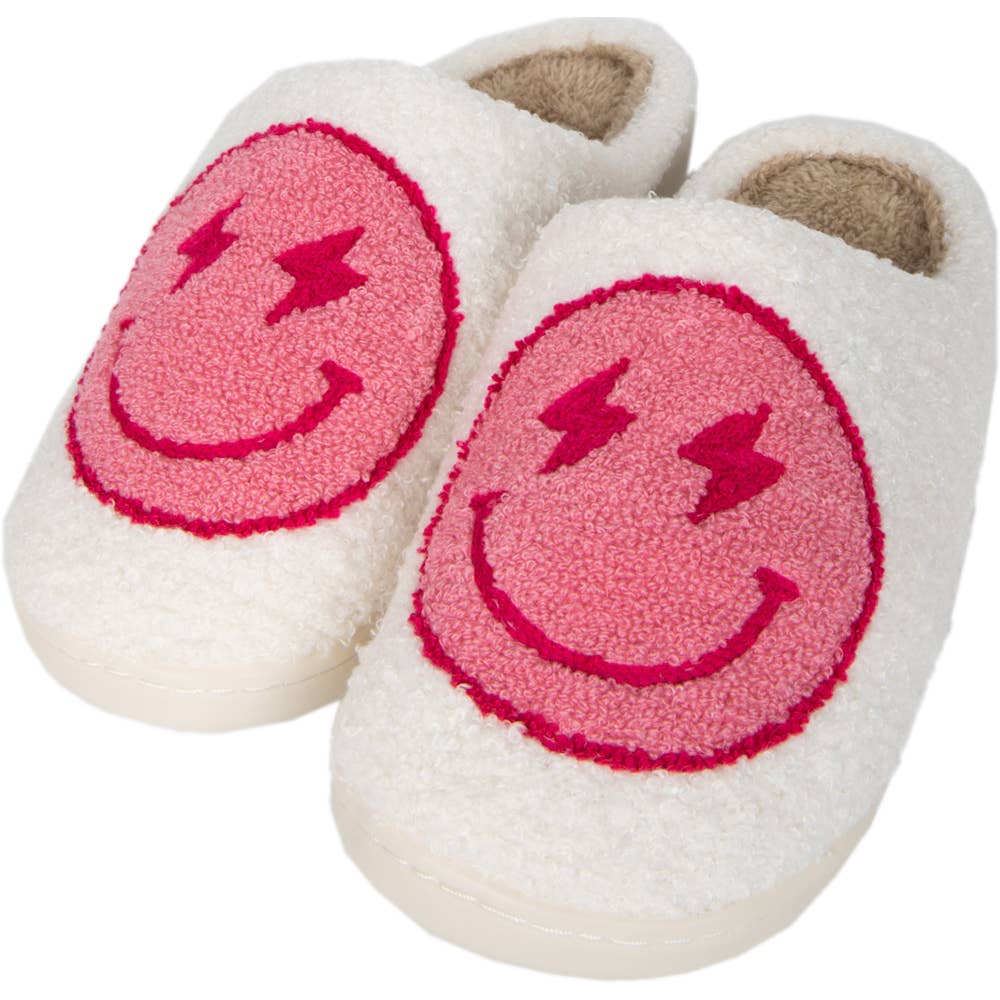 Hot Pink and White Lightning Happy Slippers: L/XL