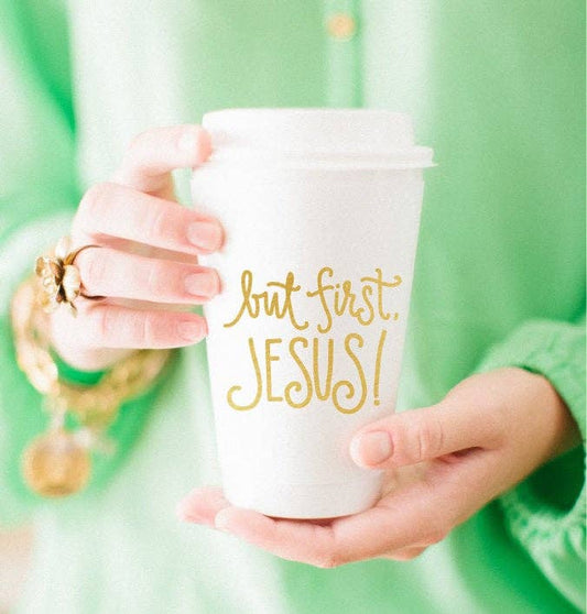 To-Go Coffee Cups - But First Jesus!: Gold