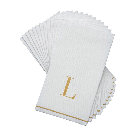 L Gold Monogram Paper Disposable Dinner Napkins | 14 Napkins: 14 Guest Napkins - 4.25" x 7.75"