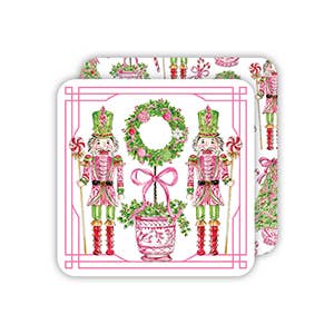 Pink Peppermint Nutcrackers with Topiary Square Coaster