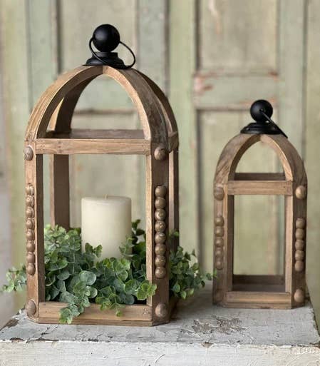 Sutton Beaded Natural Lantern - Set of 2