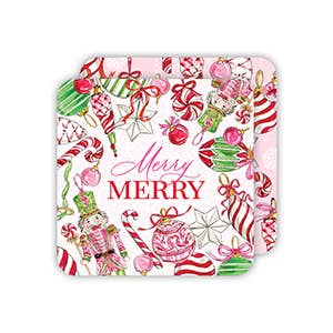 Merry Merry Pink Peppermint Ornaments Square Coaster