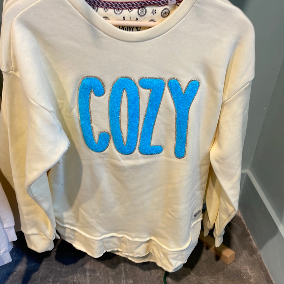 Cozy large chenille letter crew fleece sweatshirt