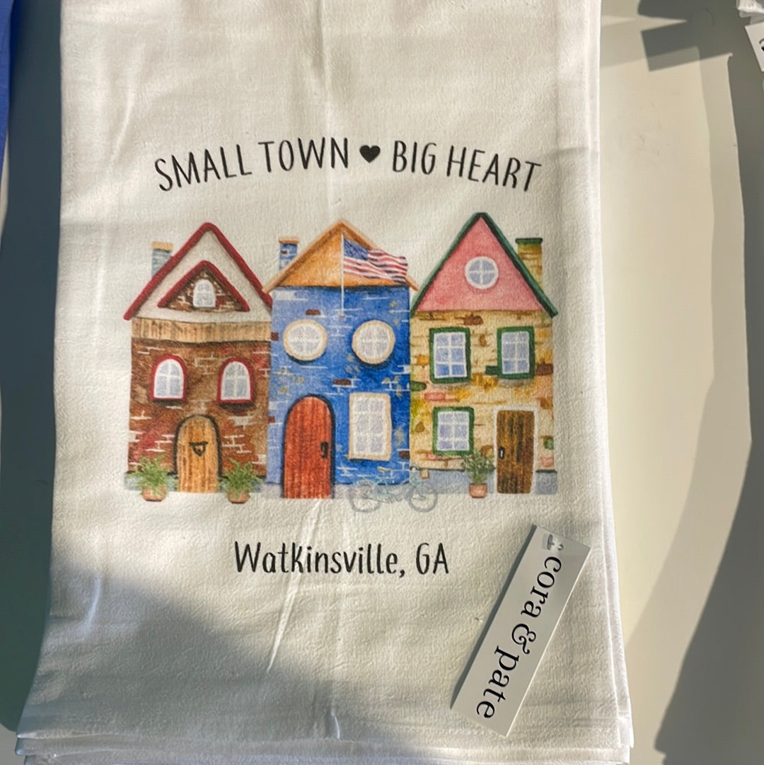 Small town big heart Watkinsville tea towel