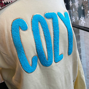 Cozy large chenille letter crew fleece sweatshirt