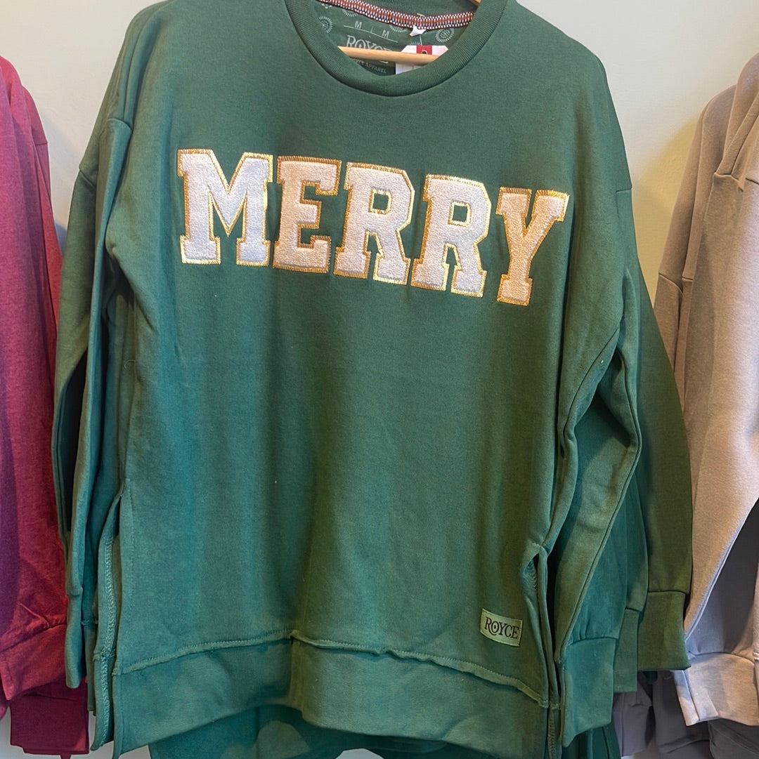 Merry letterman crew oversized fleece sweatshirt