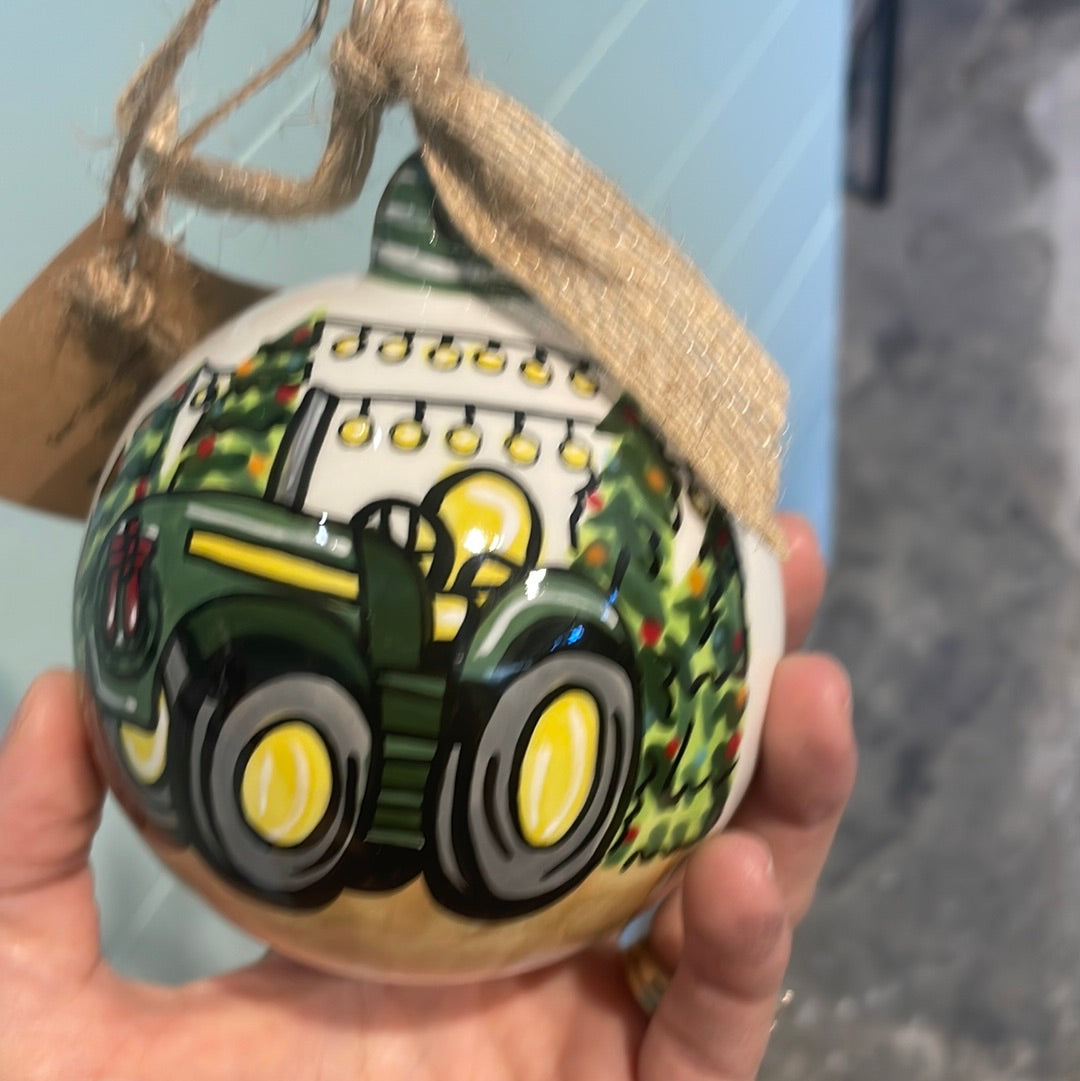 Green tractor ornament